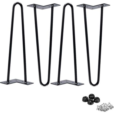 14” Hairpin Legs Black Steel 35CM Industrial Mid Century Modern Style, 2 Rod, 10MM, Pack of 4, Heavy Duty Metal Coffee Table Furniture Leg Feet DIY Project w/Protector Feet & Screws (1/5)
