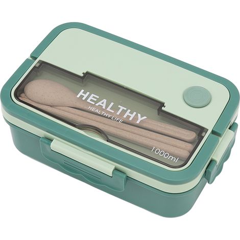 Boîte à lunch en plastique à 3 compartiments, 1000 ml, compatible micro-ondes, style bento, pour enfants, adultes, étudiants et employés de bureau, vert matcha (1/5)