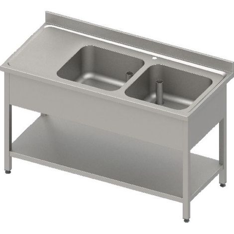 Plonge Inox avec Egouttoir Lisse et Etagère - Double Cuve - Gamme 700 - Stalgast