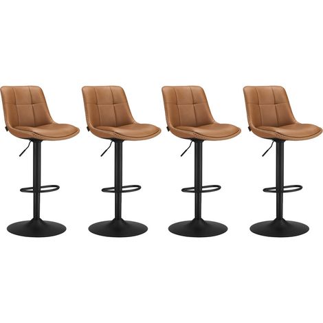 Vasagle – Tabourets de bar pivotants réglables – Lot de 4 – Hauteur assise 65-85,5 cm – Structure acier – Rembourrage PU – Dossier et repose-pieds