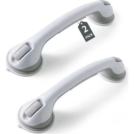 Set of 2 grab bars for bathroom and shower, sturdy 40cm suction cup grab handle, removable and waterproof grey and white bath rails for elderly and pregnant women (1/5)