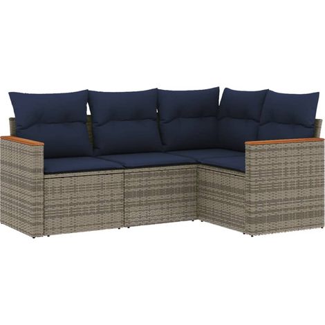 vidaXL 4 Piece Garden Sofa Set with Cushions Grey Poly Rattan (US only) (1/5)