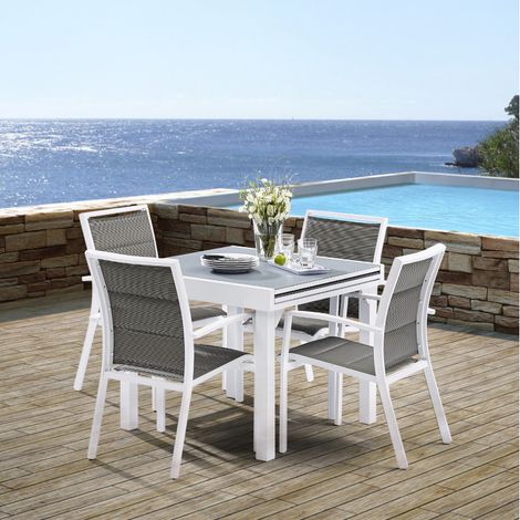 Gartenmöbel Set Modulo T 4 / 8 + F 4 Full Glas Weiß Wilsa Garden (1/5)