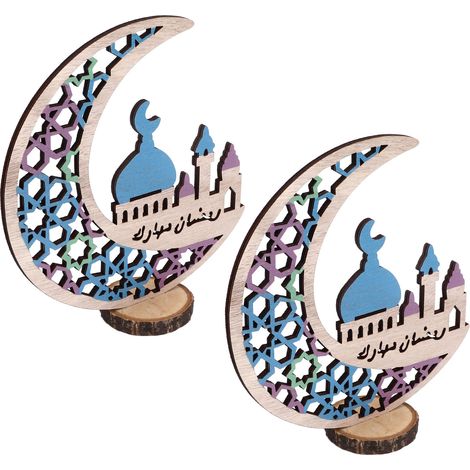 Ornements de lune en bois, décoration lune pour l'Aïd Moubarak, rehausse l'atmosphère festive de la maison, du restaurant, du café (JM00444) (1/5)