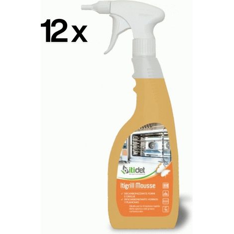 Itidet Itilgrill Mousse 750ml x 12pz, Rimuove Grasso e Carbone da Forni Piastre