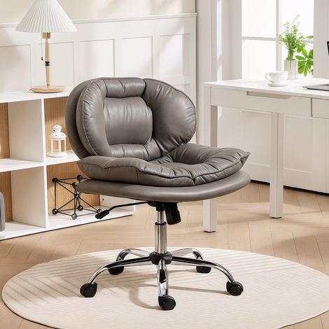Sedia da ufficio con gambe incrociate, seduta ampia, ruote, altezza regolabile, doppia imbottitura, funzione di inclinazione, grigia