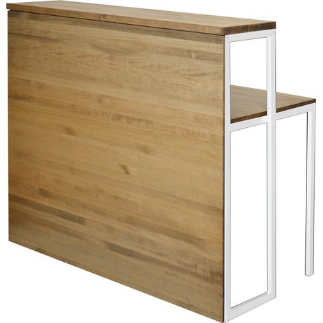 Mostrador iCub con mesa 60x120x110cm Blanco en madera maciza de pino acabado vintage estilo industrial Box Furniture