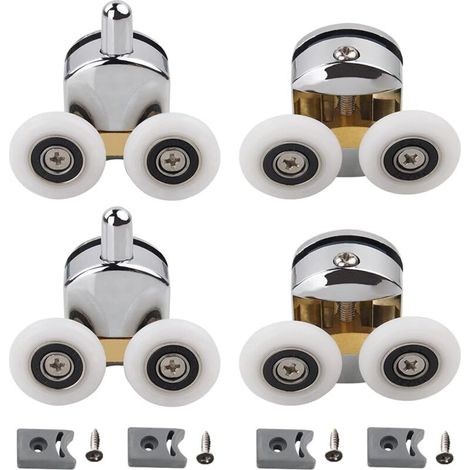 4 Roulettes de Porte de Douche, Roulettes Doubles de Rechange, pour le Bricolage en Verre de 4 à 6 mm, de 23 mm de Diamètre (2 Rouleaux Supérieurs et 2 Rouleaux Inférieurs) (1/4)