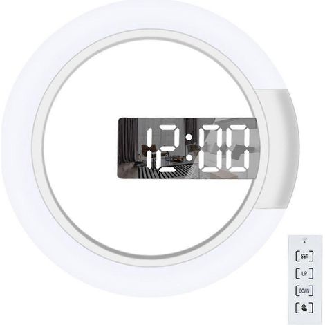 Reloj de pared LED, mando a distancia creativo, reloj digital, espejo hueco, temperatura