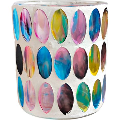 [Porte-lumière] - Bougeoir en verre multicolore mosaïque 8.5x7.5cm - Porte-crayons ou décoration élégante pour salon/bar (1/5)