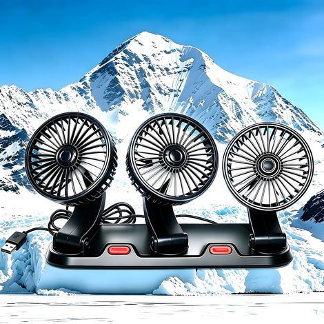 Ventilateur automobile 3 têtes USB 5V avec moteur silencieux, orientation 360°, 2 vitesses, ventilation renforcée pour voiture, SUV et camping-car (1/5)