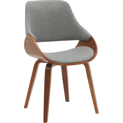 Chaise de salle à manger x1 design scandinave en bois courbé couleur noyer et tissu gris 100007707