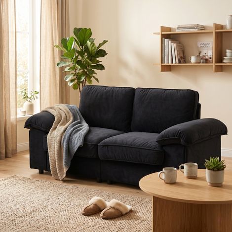 Canapé 2 places en tissu noir avec rangement intégré, assise 136 cm (1/5)