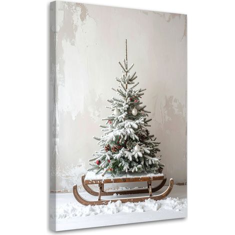 Wandbild Weihnachtsbaum Geschenke Schlitten 70x100 cm