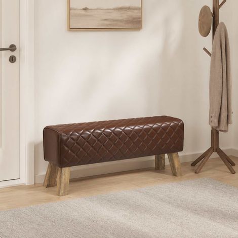 vidaXL Banco 110 x 30 x 45 cm Cuero Real Marrón diamante (1/5)
