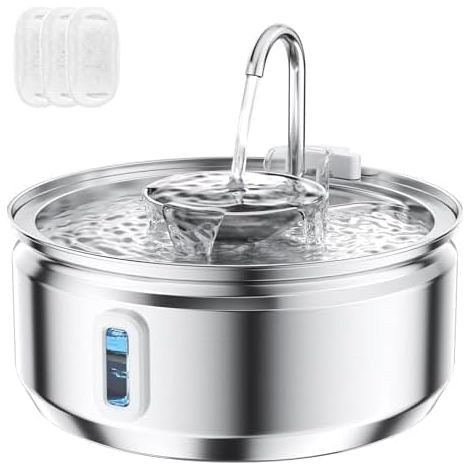 Fontaine à eau pour chat, 3,2 L, distributeur automatique d'eau en acier inoxydable avec fenêtre de niveau d'eau pour chiens et chats (1/5)
