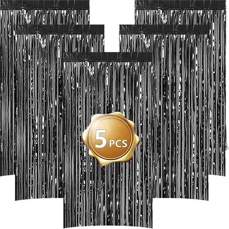 5 Rideau métallique, franges noires, aluminium brillant, installation facile, décoration fête mariage Noël (1/5)