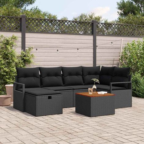 vidaXL Gartensofa-set mit Kissen 7 pcs Schwarz Poly-Rattan (1/5)