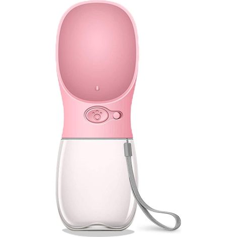 Hunde-Trinkflasche, tragbarer und auslaufsicherer Wasserspender mit integriertem Trinknapf, ideal für Spaziergänge, Wanderungen und Ausflüge. Lebensmittelechter Kunststoff – 350 ml – Rosa (1/5)