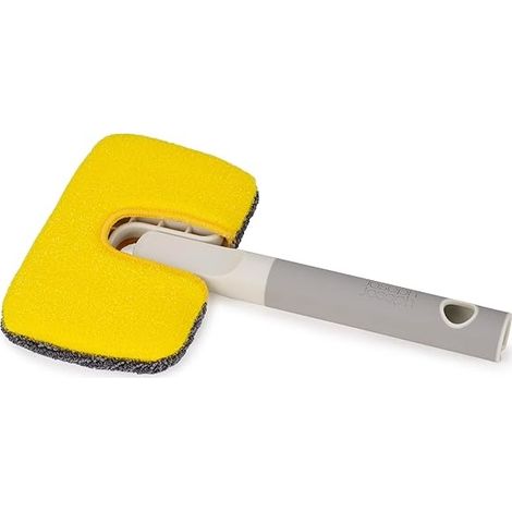 Limpiador 2 en 1 Joseph Joseph CleanTech™, con microfibra y estropajo abrasivo, mango ergonómico, ideal para superficies delicadas y manchas difíciles, compatible con palo telescópico – piedra (1/5)