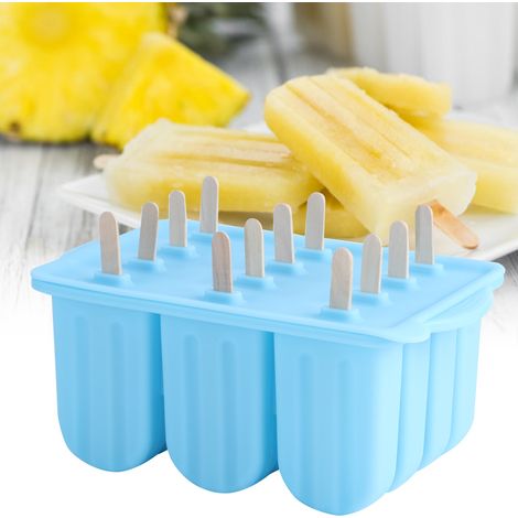 Moule à glace en silicone à 12 compartiments avec couvercle et bâtonnets, bleu (1/5)