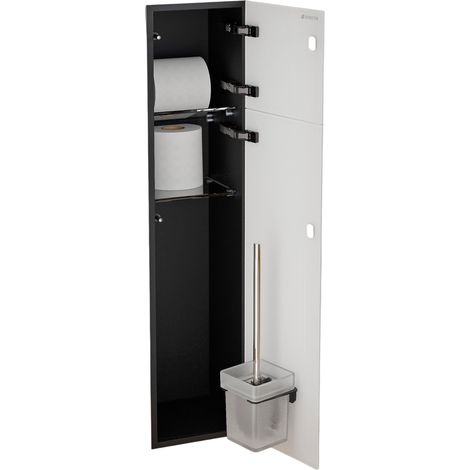 BERNSTEIN - Módulo nicho de acero inoxidable WC empotrado cristal blanco mate 18x16x76cm (LxPxA) escobillero + 2 estantes abatibles a la derecha - RIA Bisagras de puerta a la derecha