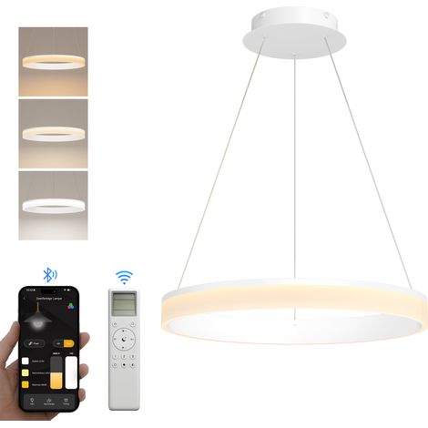 doporro Lampadario a Sospensione 30W, Lampada 3000-6000K con Filo 110 CM, Altezza regolabile, Lampada da Soffitto a Sospensione per Camera da Letto e Soggiorno, 60cm, Bianco Sabbia, Luvina01 (1/5)