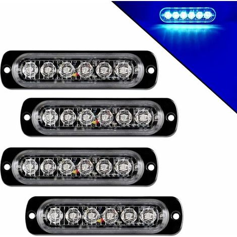 4 luci stroboscopiche di emergenza ultra sottili a 6 LED, luci lampeggianti di avvertimento blu, universali per auto, veicoli, camion, 12-24 V (1/5)