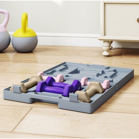 Set 6 haltères 41x30x8 cm acier/plastique multicolore avec mallette, rangement facile – MEUBLIV (1/5)