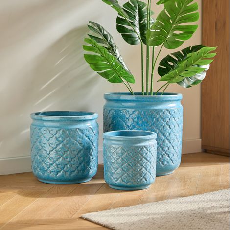 Maceta cerámica con drenaje para interior y exterior OKMYHOME