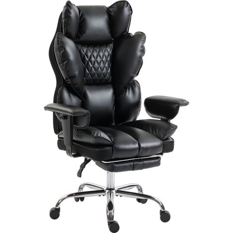 Fauteuil de bureau en cuir synthétique jusqu'à 180 kg, grand fauteuil de bureau avec ressorts à poches et fonction inclinaison, noir (1/5)