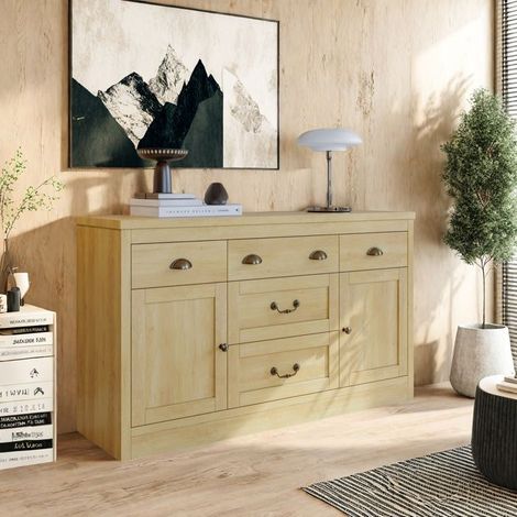 Salonbuffet - Landhausstil - 5 Schubladen - 2 Türen - Holzoptik aus Spanplatten