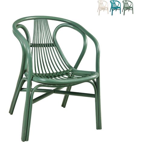 Poltroncina in rattan stile vintage per interno ed esterno Les Bateaux - Verde