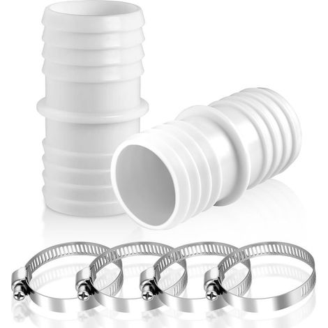 2PCS Raccord Tuyau Piscine, Raccord de Tuyau de 32 à 32 mm, Adaptateur de Tuyau de Piscine avec 4 Colliers de Serrage en Acier Inoxydable (1/5)