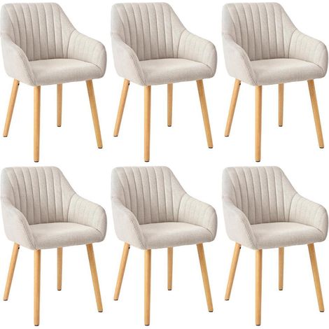 Esszimmerstühle 6er Set Beige mit Armlehne, Polsterstühle mit Holzbeinen (1/5)