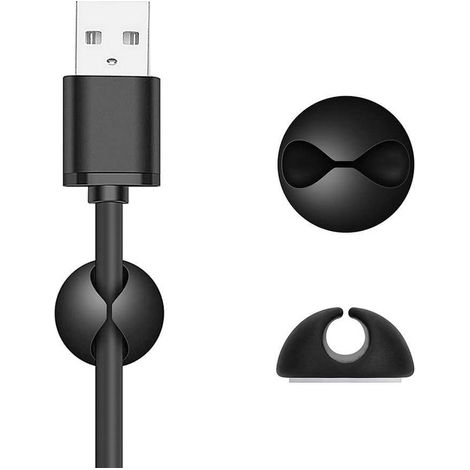 Soporte organizador de cables Alogy con gancho y clip, color negro. (1/5)