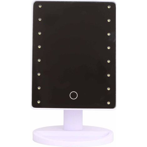 Miroir de maquillage LED avec 16 lumières, design tactile et alimentation par batterie, blanc pour salle de bain (1/5)