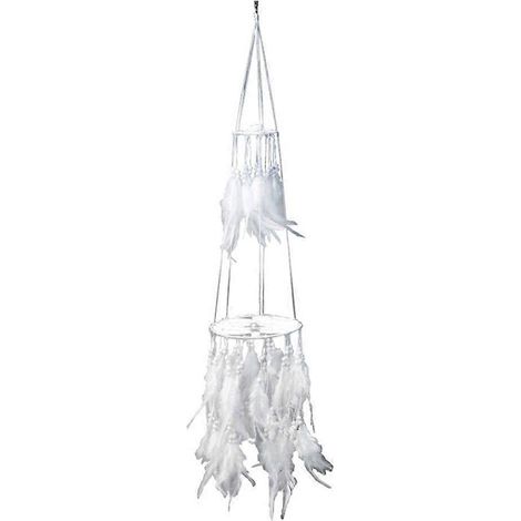 Attrape-rêves en plumes blanches, carillon tissé, décoration suspendue pour chambre de fille (1/4)