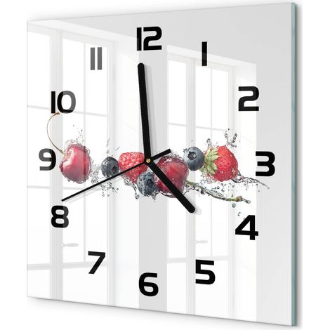 Horloge Murale Carrée Originale Verre Trempé Décoration Maison Moderne Fruits des bois 30x30 cm (1/5)