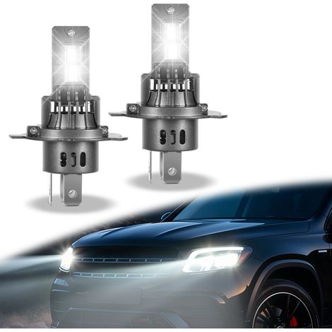 Jiubiaz Set di 2 Lampadine LED H4 Fari Auto 30W 12V 2500LM 6500K Bianco Freddo Anabbaglianti Abbaglianti Ricambio