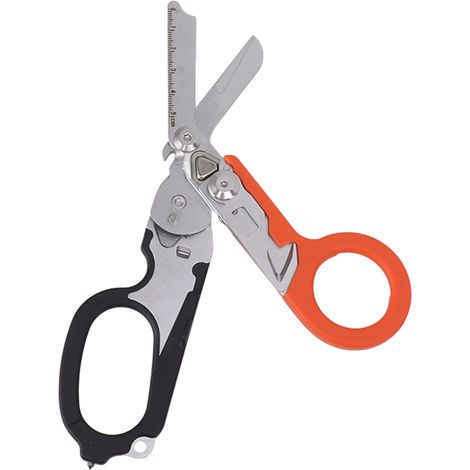 Multifunktionale, klappbare Rettungsschere aus Edelstahl für Camping und Notfälle – Schwarz und Orange (1/5)