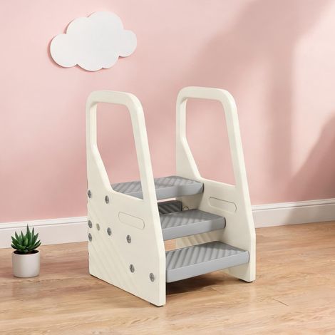 Marchepied enfant 2 en 1 réglable gris et blanc crème HDPE 43 cm (1/5)