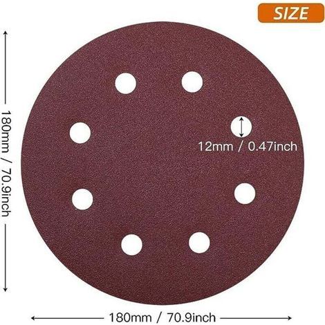 Lot de 25 Disques Abrasifs 180 mm Grain 80 Papier Abrasif 8 Trous pour Ponceuse Murale et Plafond (1/3)
