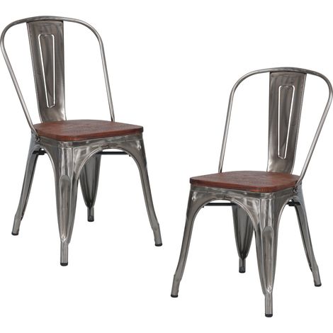 Pack 2 Sillas Apilables Industriales de Acero y Madera 45x45x85cm Thinia Home
