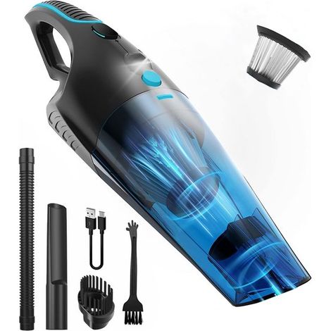 Aspirateur de miettes sans fil et sans fil - Aspirateur portatif pour voiture - Aspirateur de miettes pour liquides et poussières - Mini aspirateur - 14 000 Pa - Filtre HEPA - Éclairage LED - Ultra pu (1/5)
