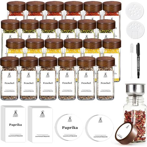 Gewürzgläser 24 120ml Borosilikat Akaziendeckel Etiketten I (1/5)