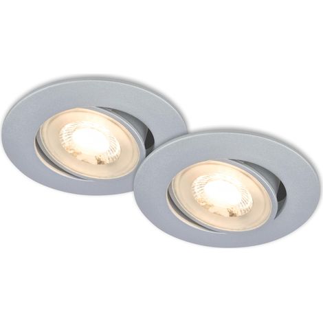 Set de 2 spots LED encastrables 230V plats, orientables, lumière blanche chaude, spot encastrable, spots plafond, extra plat, 8x3,2 cm, chrome mat (1/5)