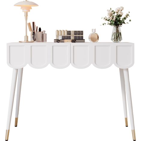 Coiffeuse avec 2 tiroirs et pieds en métal, blanc, 100×40×76 cm