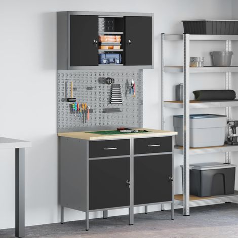 Ensemble de meubles d’atelier 8 pièces avec tiroirs et étagères en acier gris - PANGIVO (1/5)