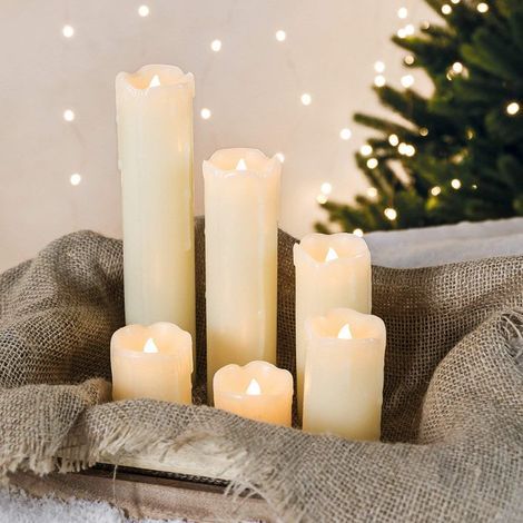 Set di 6 candele a LED, in cera, con effetto fiamma tremolante, luce bianca calda, batterie incluse, per decorazione d'interni. (1/5)